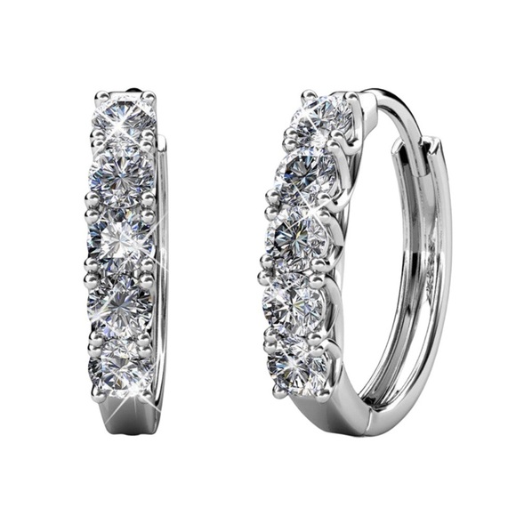 CATE & CHLOE • Silver Bethany Hoop Swarovski Crystal Huggies Earrings - Picture 1 of 3